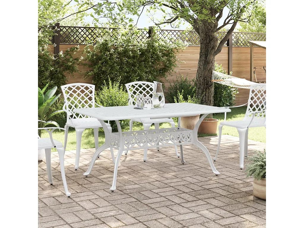 Table de jardin blanc 150x90x72 cm aluminium coulé