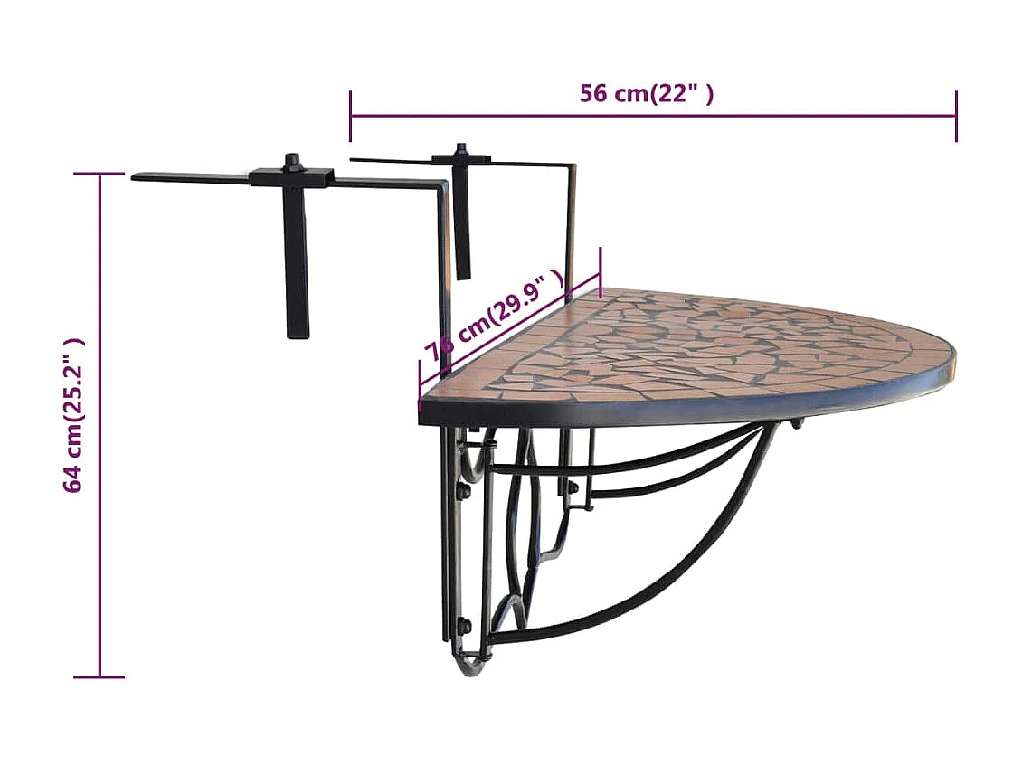 Table suspendue de balcon Terre cuite Mosaïque