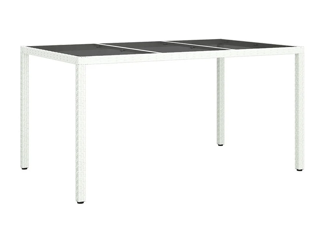 Table de jardin 150x90x75 cm Verre trempé/résine tressée Blanc