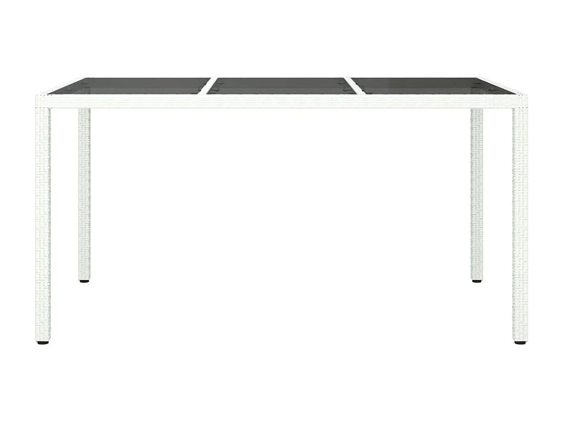 Table de jardin 150x90x75 cm Verre trempé/résine tressée Blanc
