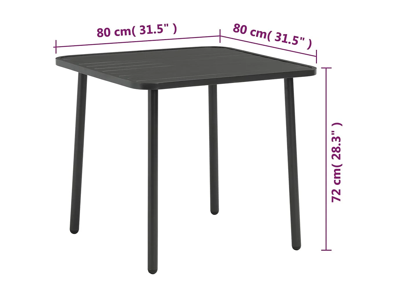 Table de jardin Gris foncé 80x80x72 cm Acier