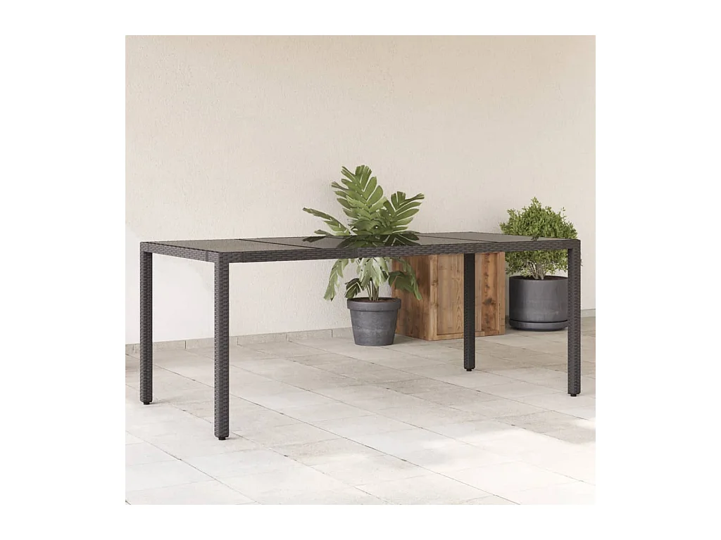 Table de jardin dessus en verre Noir 190x90x75cm Résine tressée