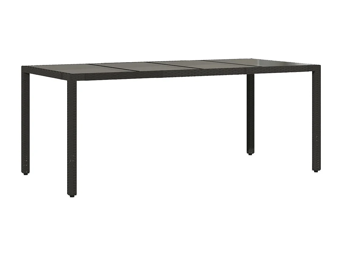 Table de jardin dessus en verre Noir 190x90x75cm Résine tressée
