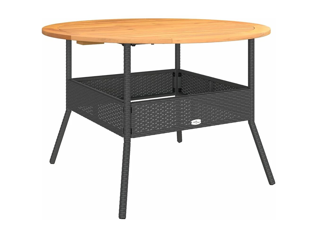 Mesa de jardim com tampo de acácia Ø110x71 cm vime PE preto