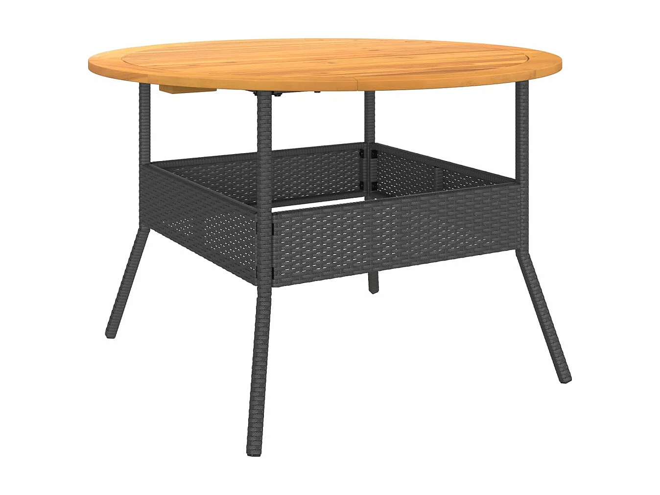 Mesa de jardim com tampo de acácia Ø110x71 cm vime PE preto