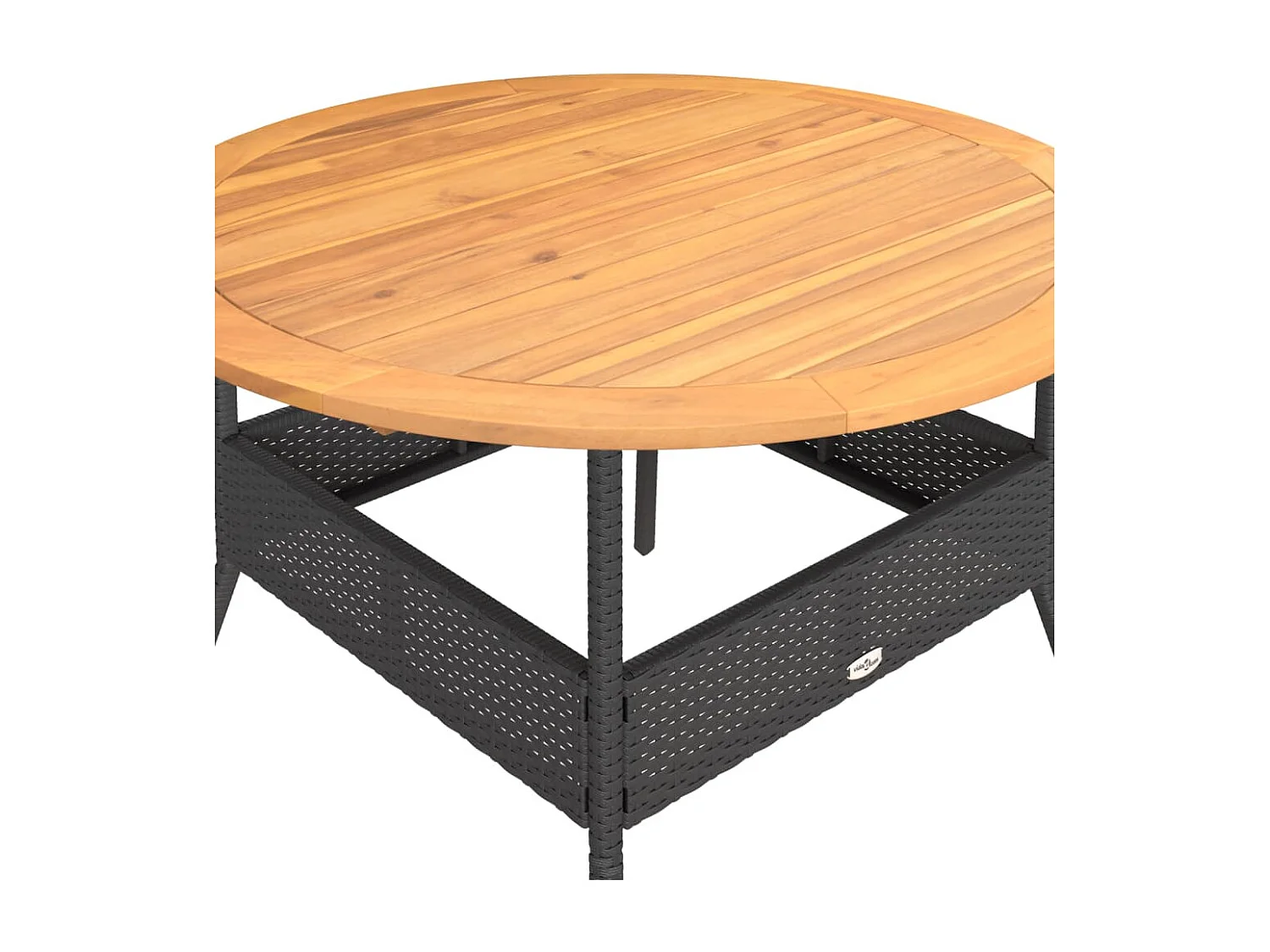 Mesa de jardim com tampo de acácia Ø110x71 cm vime PE preto