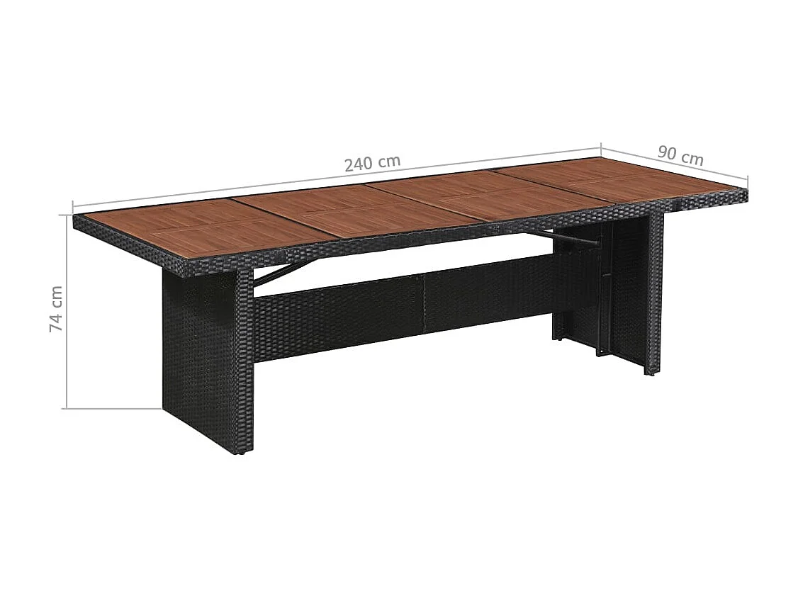Tuintafel 240x90x74 cm poly rattan en massief acaciahout
