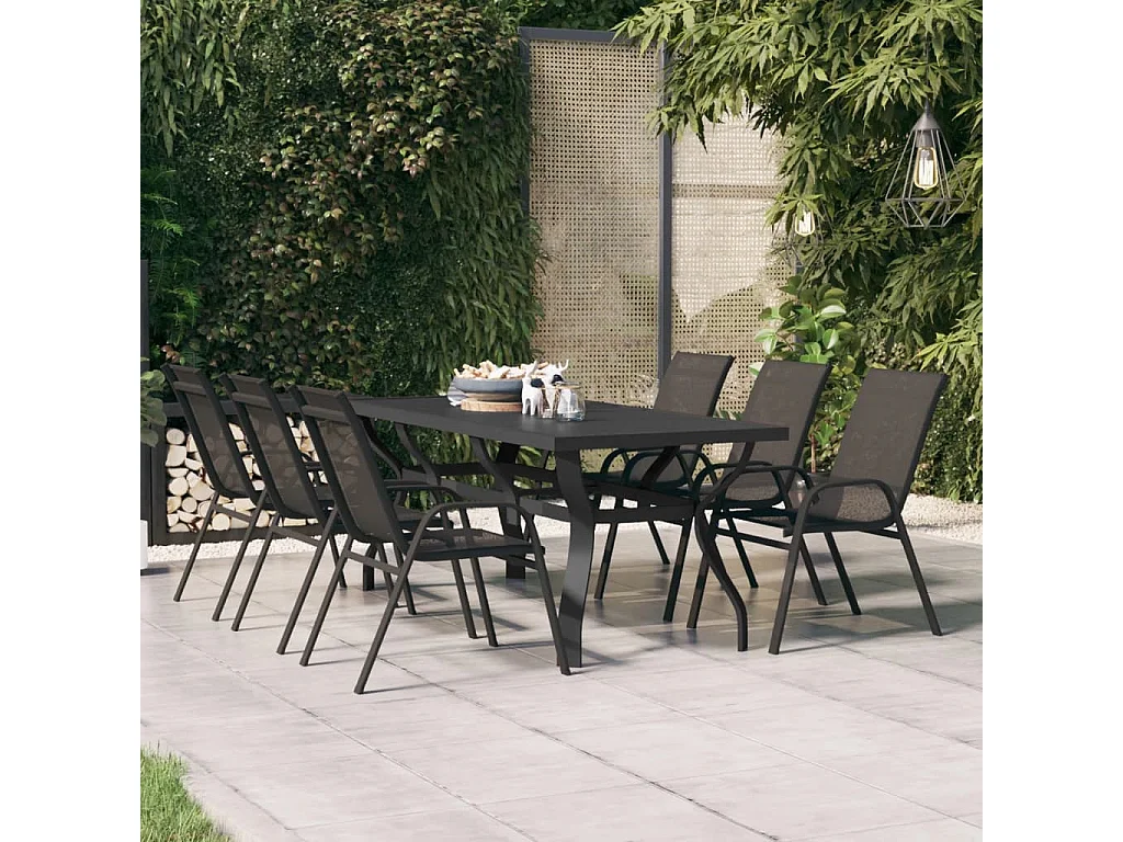 Table de jardin Noir 180x80x70 cm Acier et verre