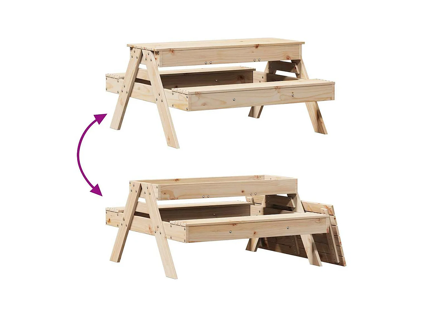 Mesa de piquenique com caixa de areia infantil pinho maciço