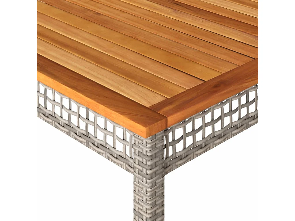 Table de jardin gris 180x90x75 cm résine tressée et bois acacia