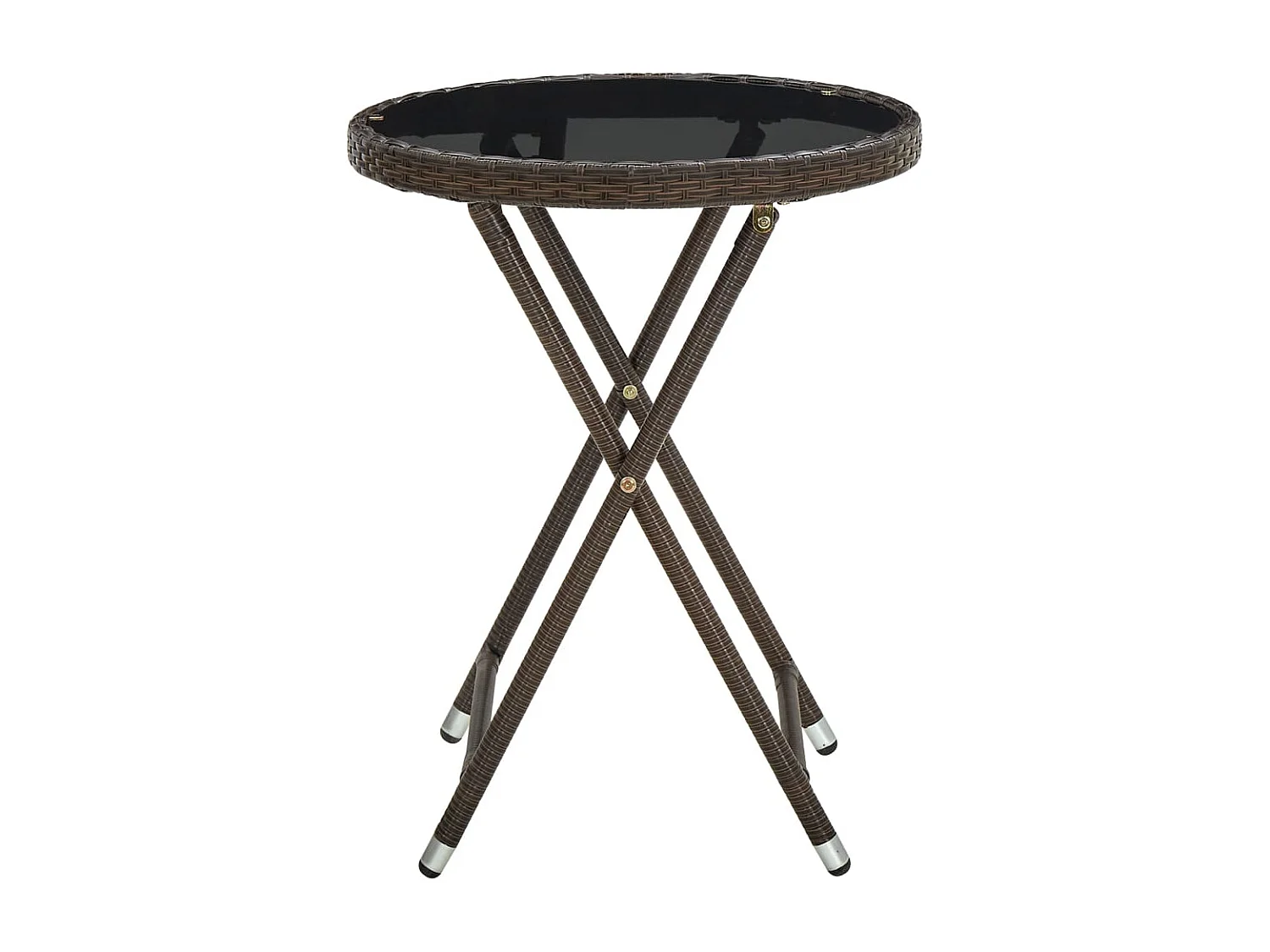 Table à thé Marron 60 cm Résine tressée et verre trempé