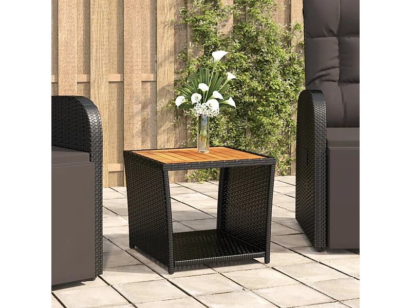 Table à thé et dessus en bois Noir Résine tressée Acacia massif