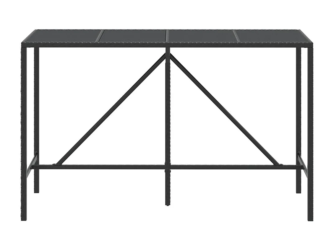 Table de bar et dessus en verre noir 180x70x110 cm poly rotin
