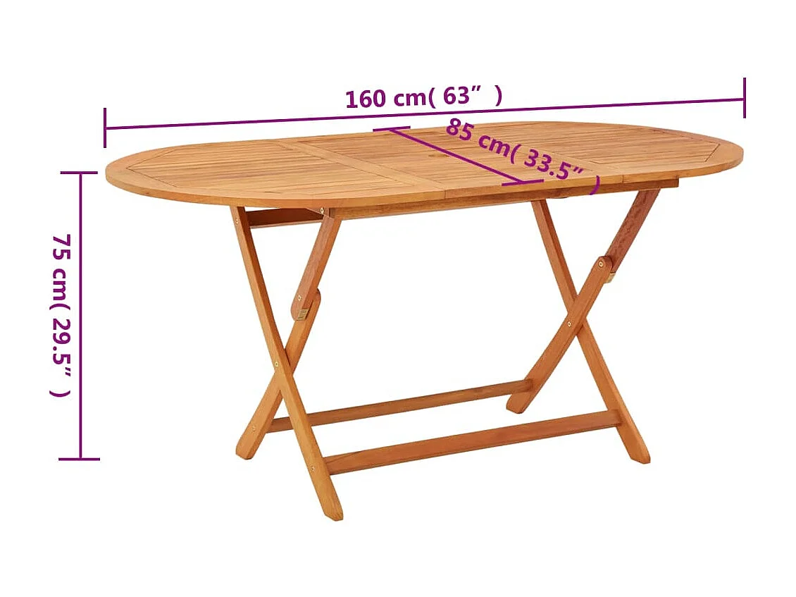 Table pliable de jardin 160x85x75 cm Bois d'eucalyptus massif