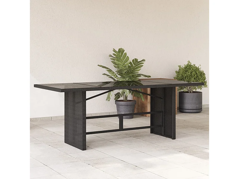 Mesa de jardín superficie de vidrio ratán PE negro 190x80x75 cm