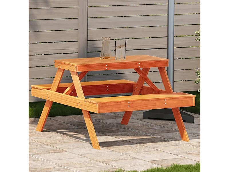 Table de pique-nique cire marron 105x134x75 cm bois massif pin