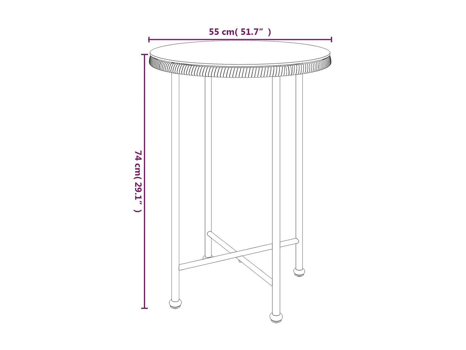 Eettafel Ø55 cm gehard glas en staal