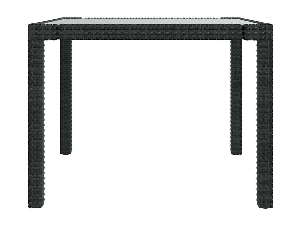 Mesa jardín vidrio templado ratán sintético 90x90x75 cm negro