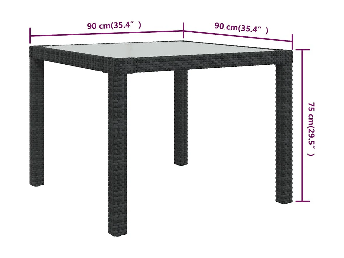 Mesa jardín vidrio templado ratán sintético 90x90x75 cm negro