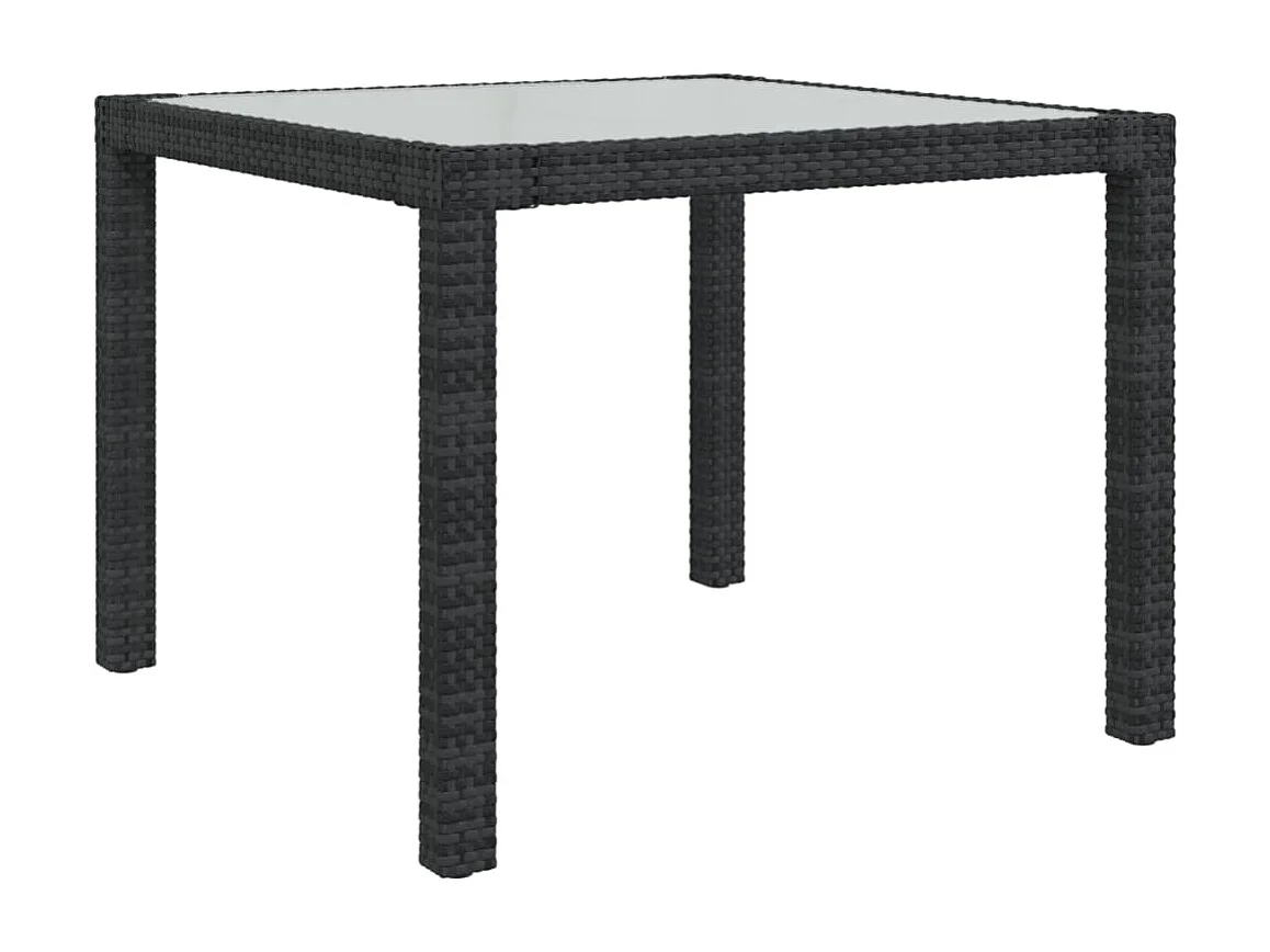 Table de jardin 90x90x75 cm Verre trempé et résine tressée Noir