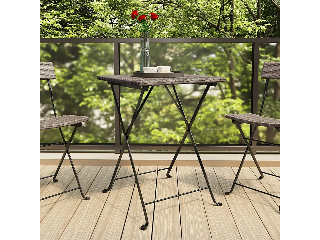 Table de bistrot pliante Gris 55x54x71 cm Résine tressée