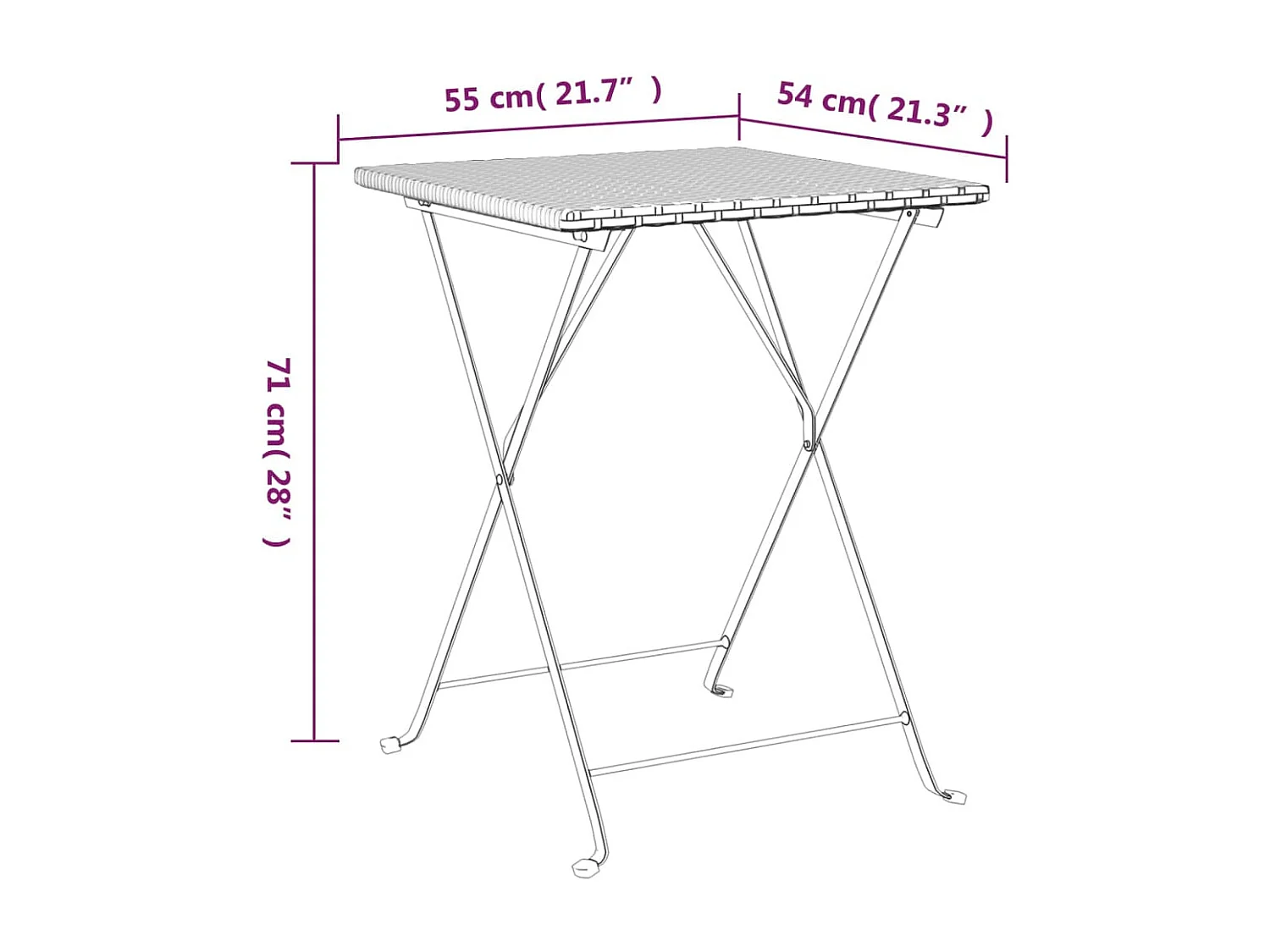 Table de bistrot pliante Gris 55x54x71 cm Résine tressée