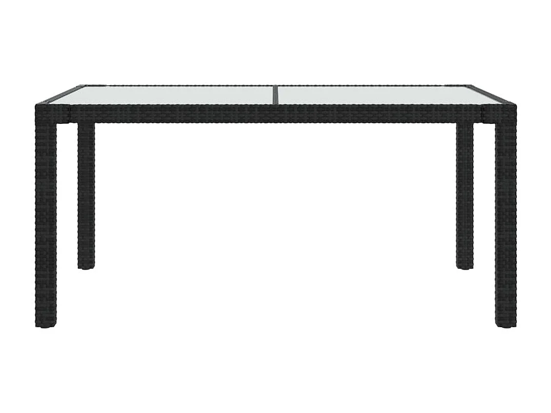 Table de jardin 150x90x75cm Verre trempé et résine tressée Noir
