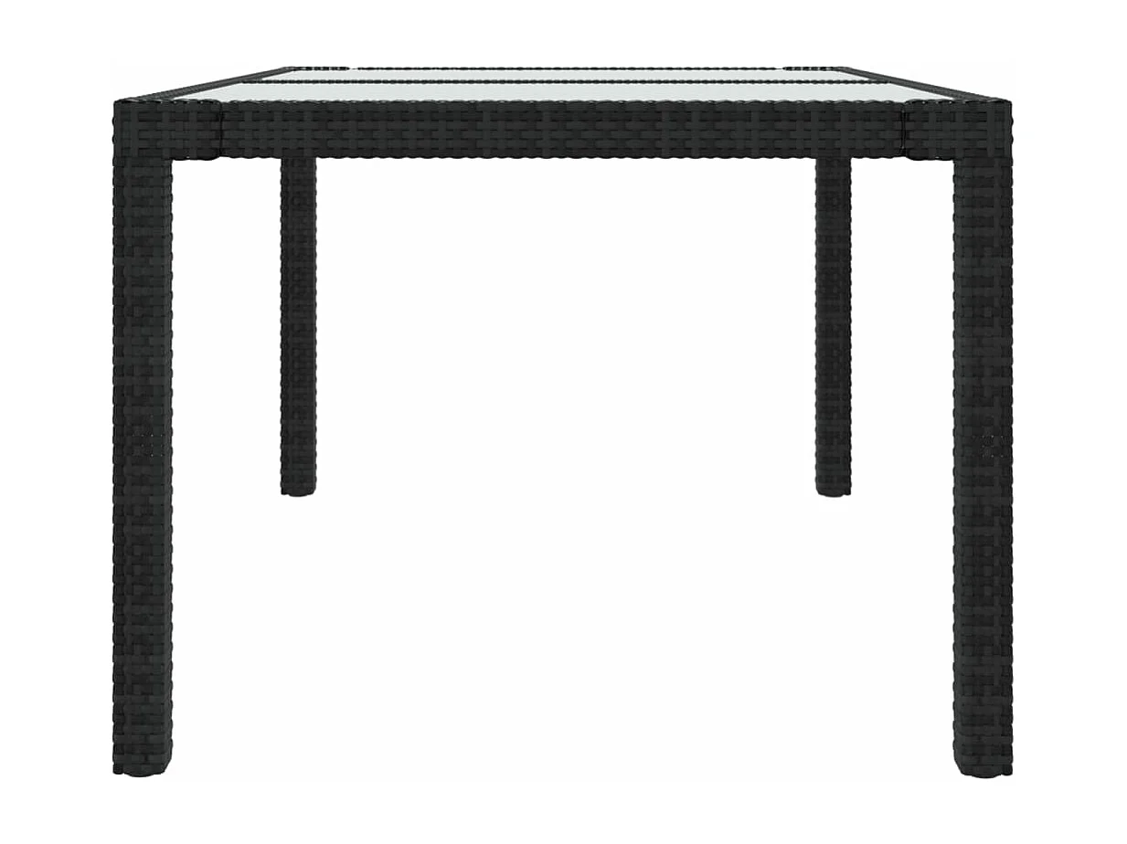 Table de jardin 150x90x75cm Verre trempé et résine tressée Noir