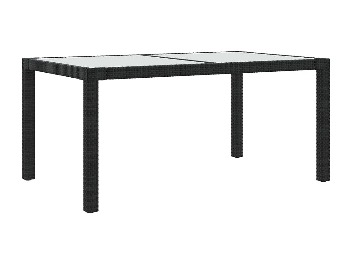 Table de jardin 150x90x75cm Verre trempé et résine tressée Noir
