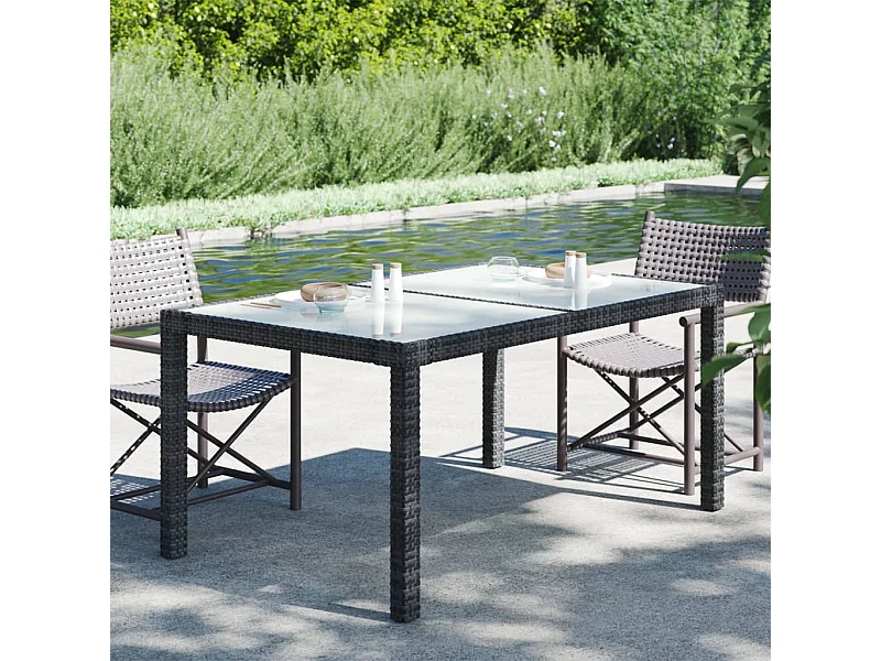 Mesa de jardim 150x90x75 cm vidro temperado e vime PE preto