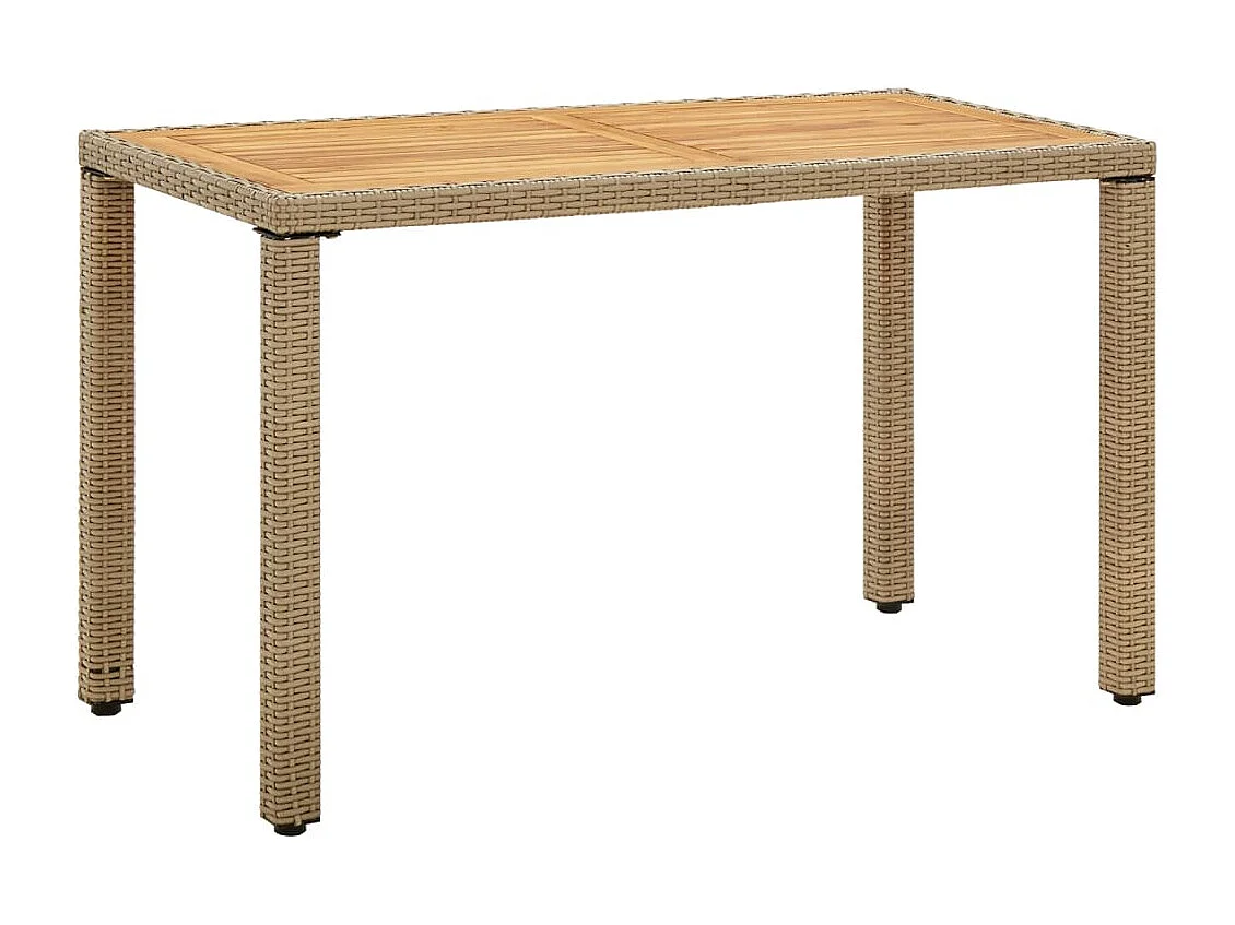 Table de jardin Beige 123x60x74 cm Résine tressée bois massif