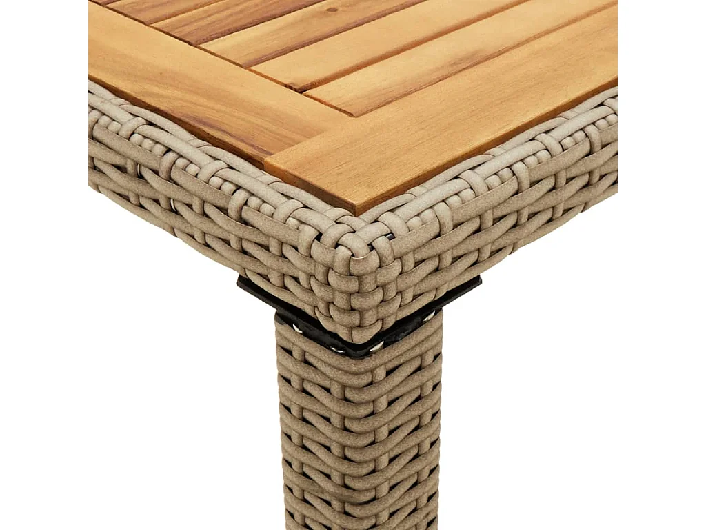 Table de jardin Beige 123x60x74 cm Résine tressée bois massif