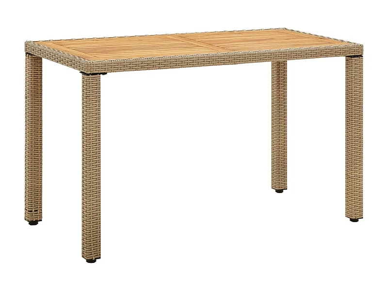 Table de jardin Beige 123x60x74 cm Résine tressée bois massif