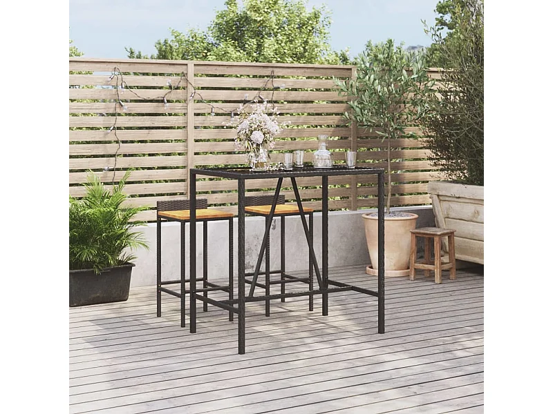 Table de bar et dessus en verre noir 110x70x110 cm poly rotin