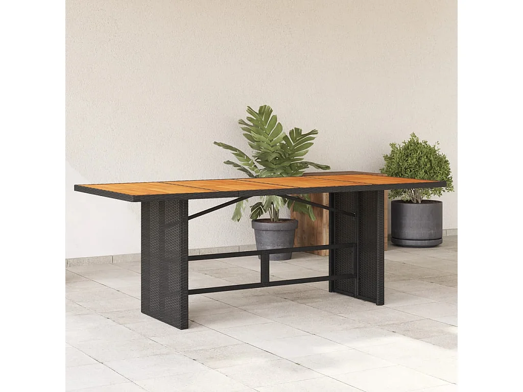 Table de jardin et dessus en bois d'acacia noir résine tressée