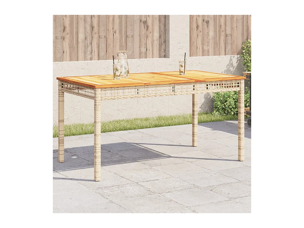 Table de jardin beige 140x80x75 cm résine tressée et acacia