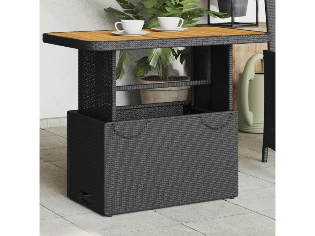 Mesa de jardim 90x55x71 cm vime PE e madeira de acácia preto