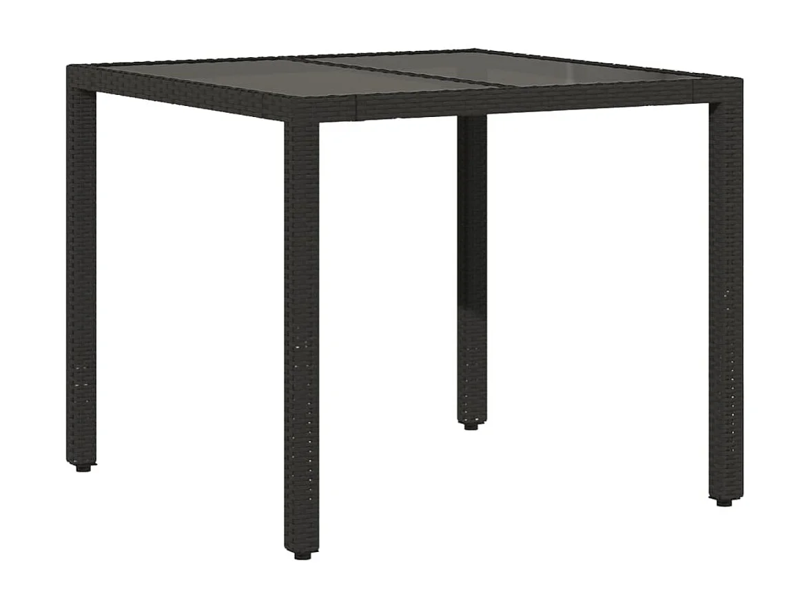 Table de jardin dessus en verre Noir 90x90x75 cm Résine tressée
