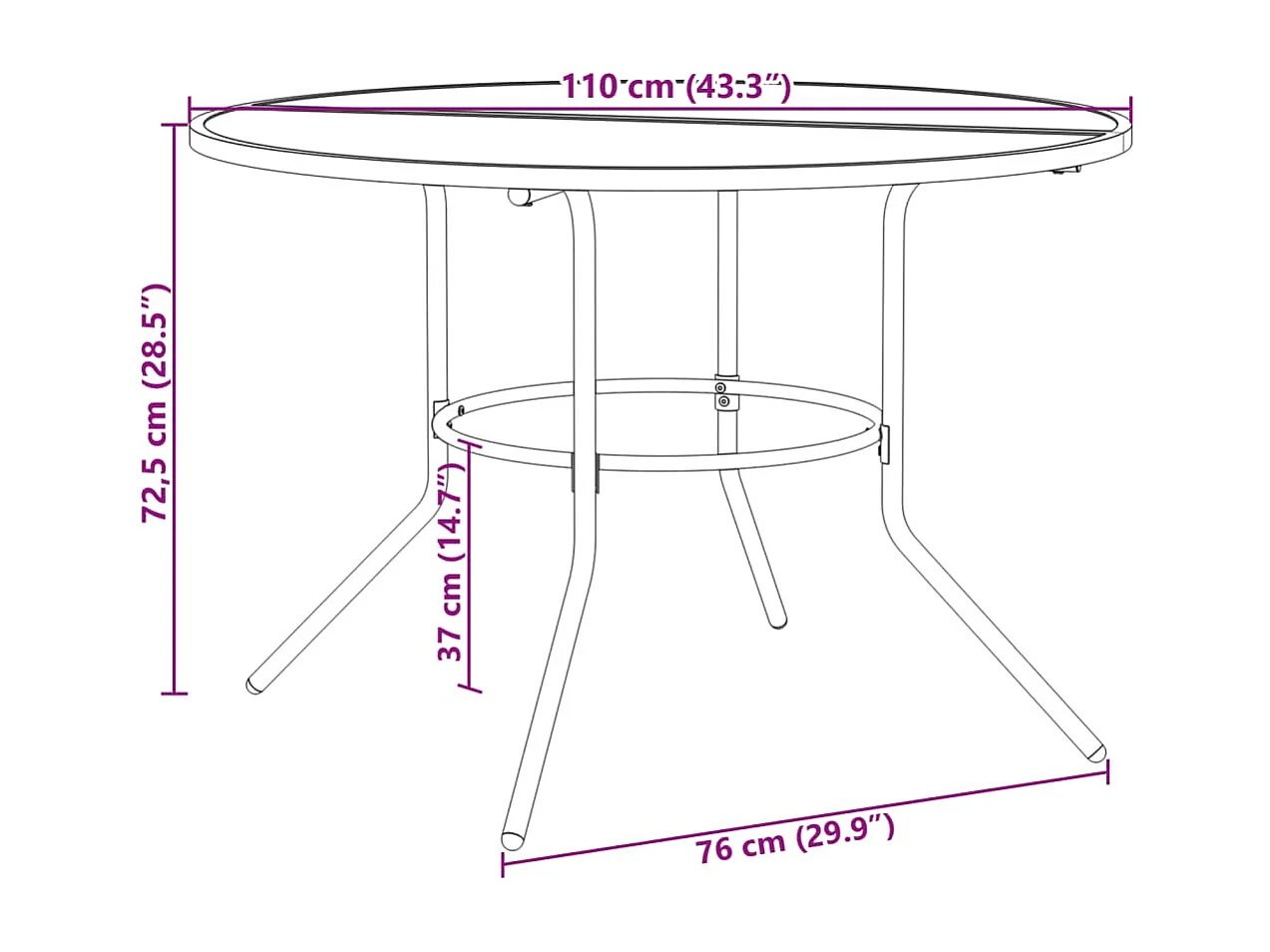 Mesa de patio redonda de acero gris antracita Ø110x72,5 cm