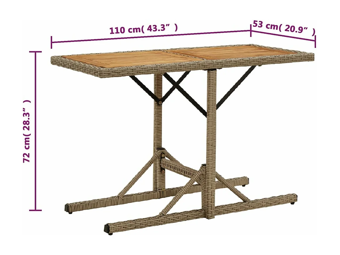 Table de jardin Beige Bois massif d'acacia et poly rotin