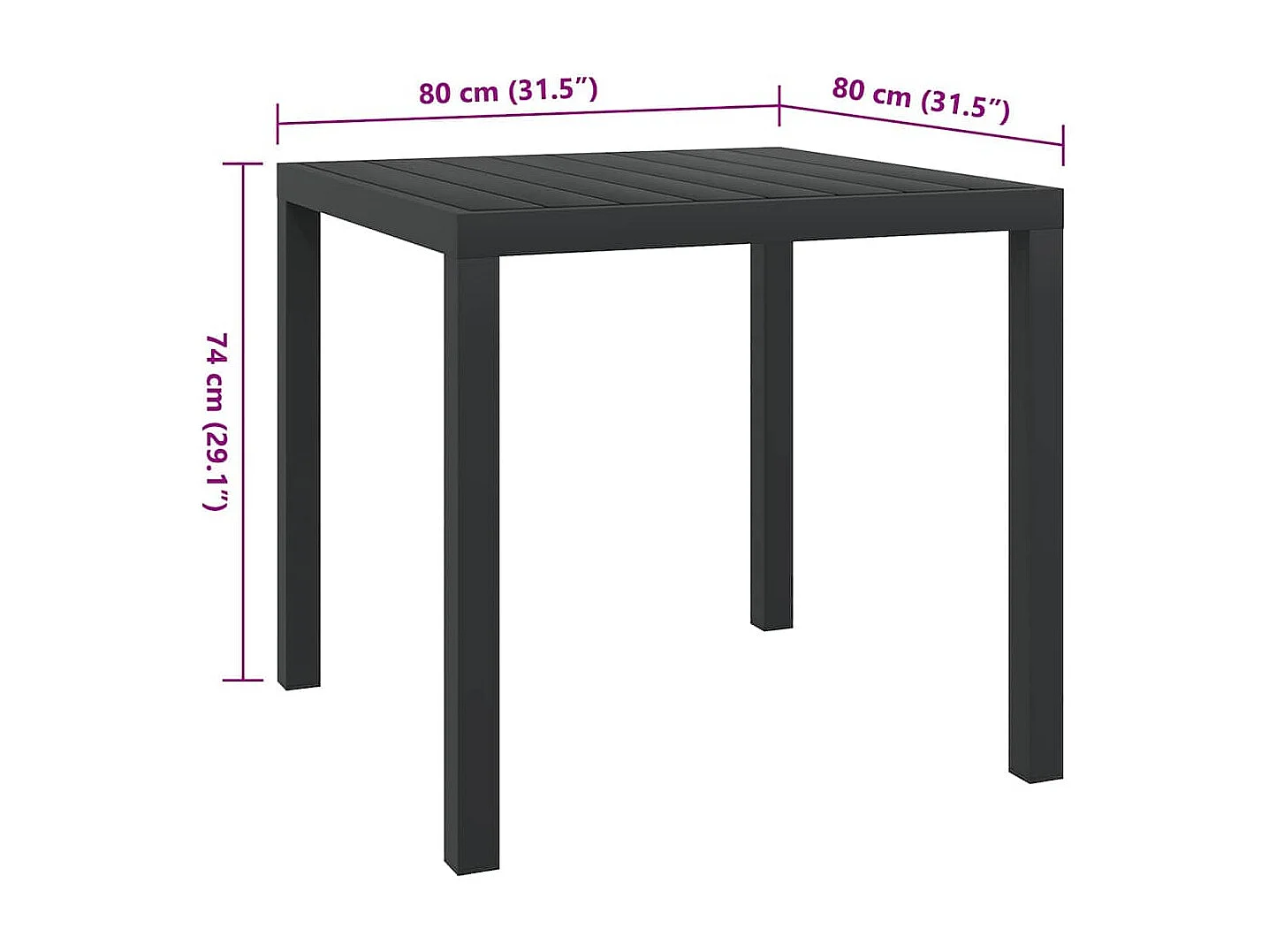 Table de jardin Noir 80 x 80 x 74 cm Aluminium et WPC