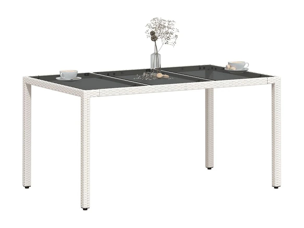 Table de jardin avec dessus en verre blanc résine tressée
