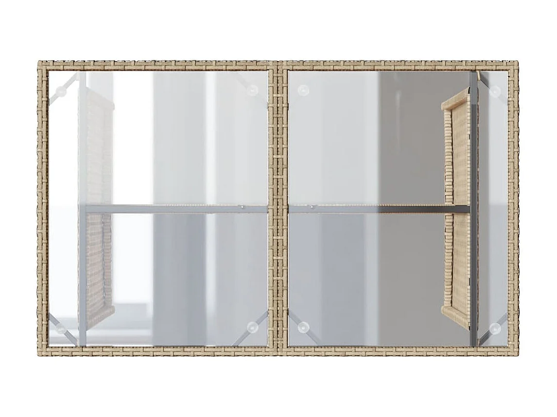 Table de jardin avec dessus en verre beige 110x68x70 cm rotin