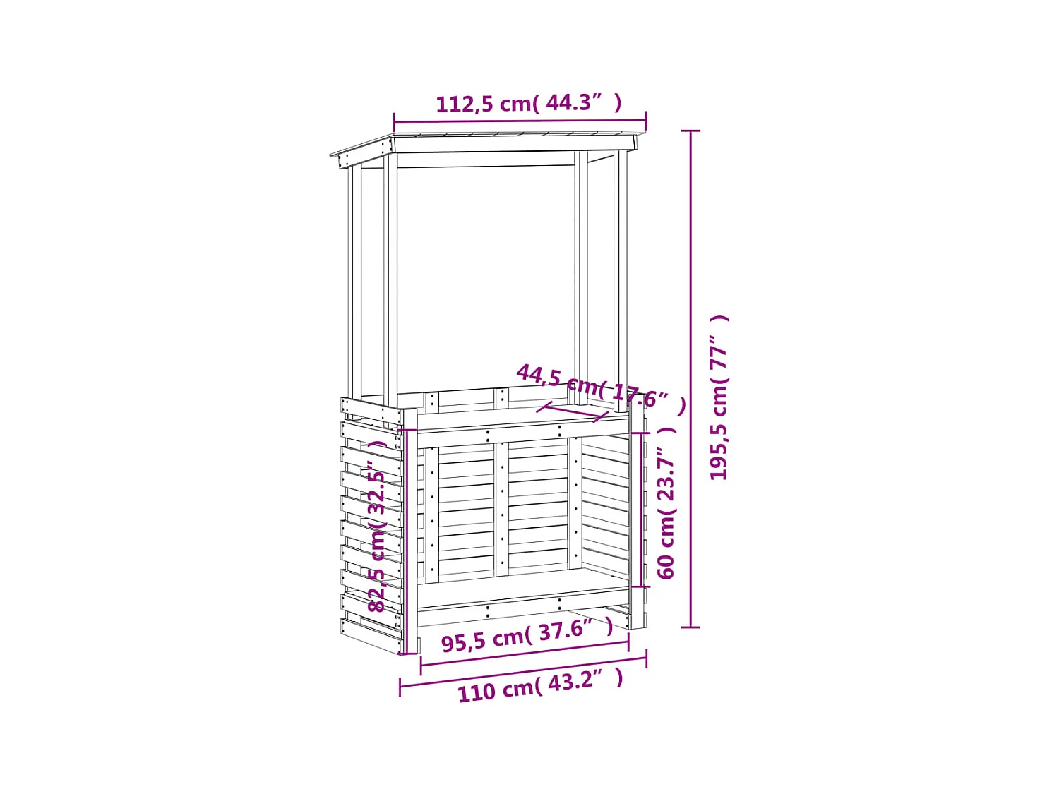 Table de bar d'extérieur et toit 112,5x57x195,5 cm bois massif