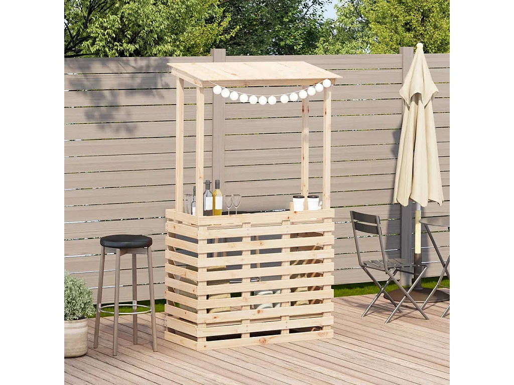 Table de bar d'extérieur et toit 112,5x57x195,5 cm bois massif
