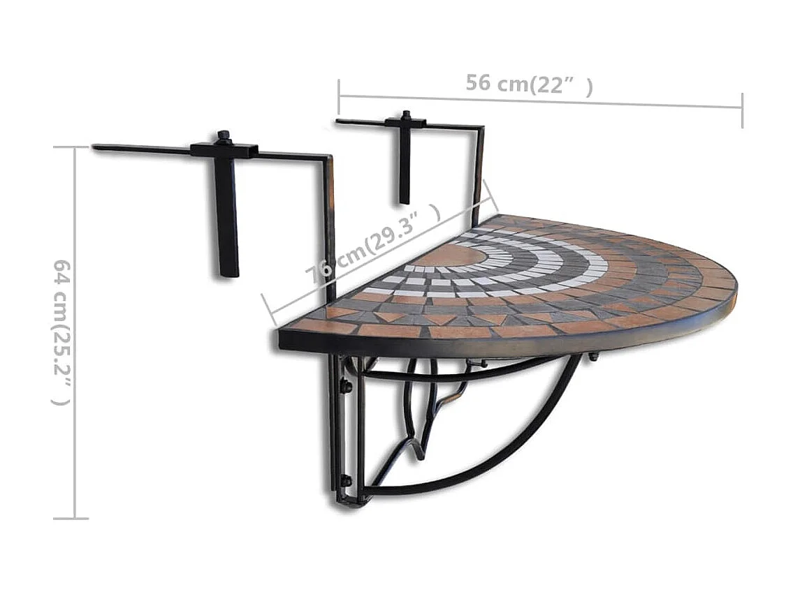 Mesa de varanda suspensa mosaico terracota e branco