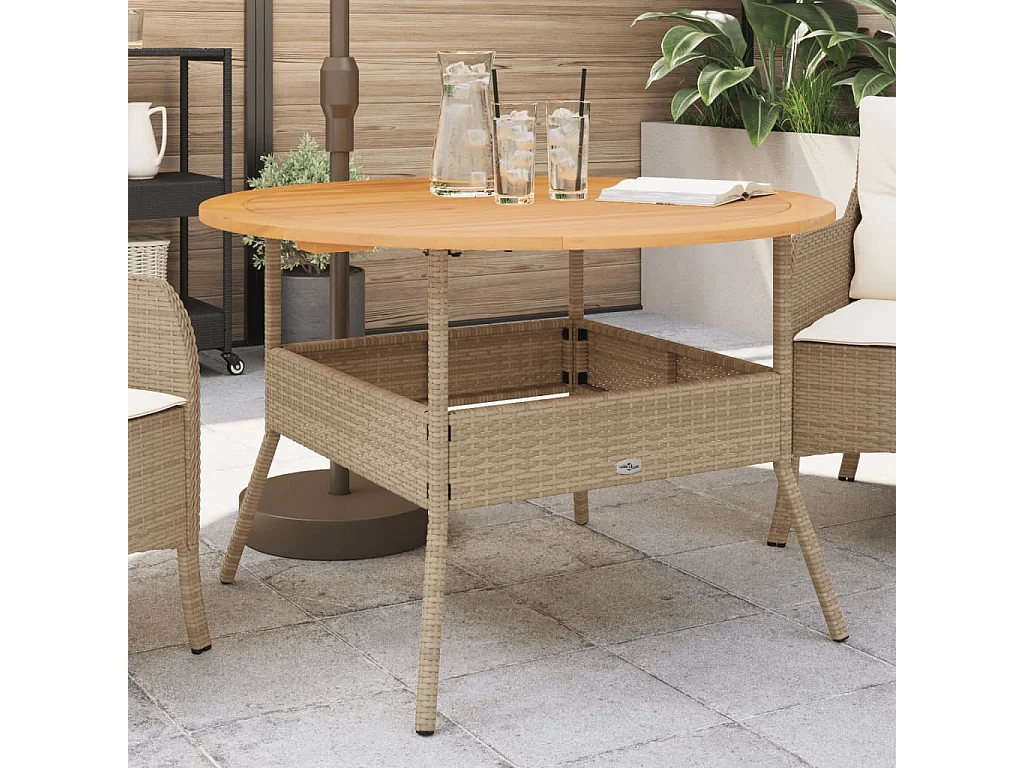 Mesa de jardim com tampo de acácia Ø110x71 cm vime PE bege