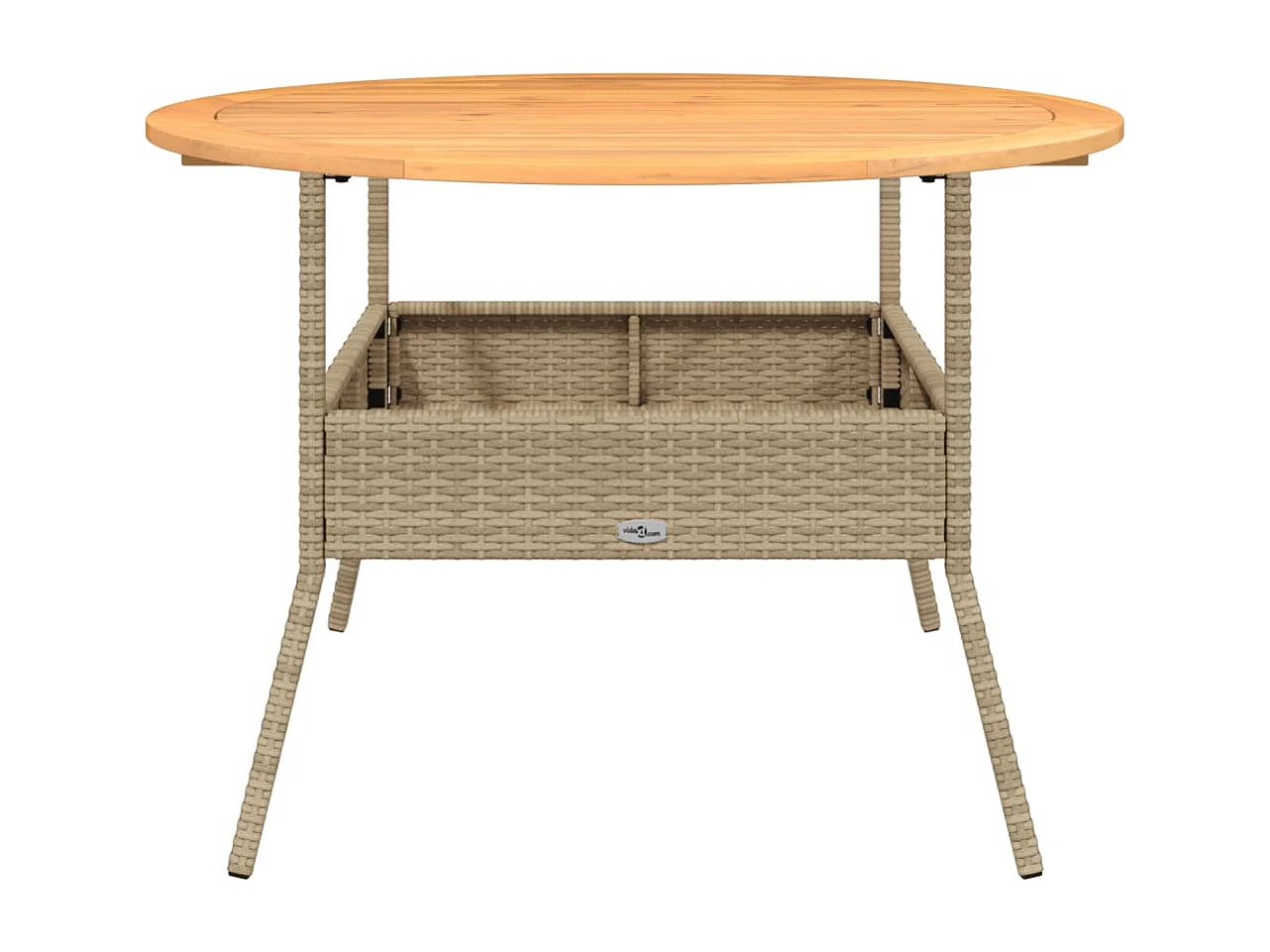 Mesa de jardim com tampo de acácia Ø110x71 cm vime PE bege