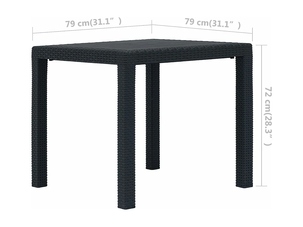 Table de jardin Anthracite 79x79x72cm Plastique Aspect de rotin