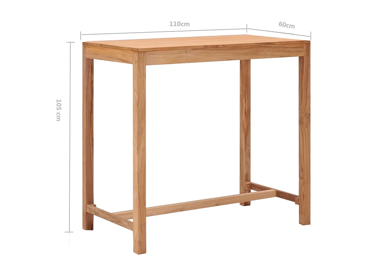 Mesa alta de jardín madera maciza de teca 110x60x105 cm